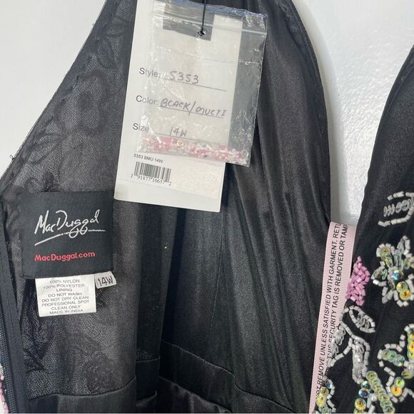 Mac Duggal 5353 Size 14W Floral Beadwork Flare Short Cap Sleeve A-Line Dress - Picture 11 of 13